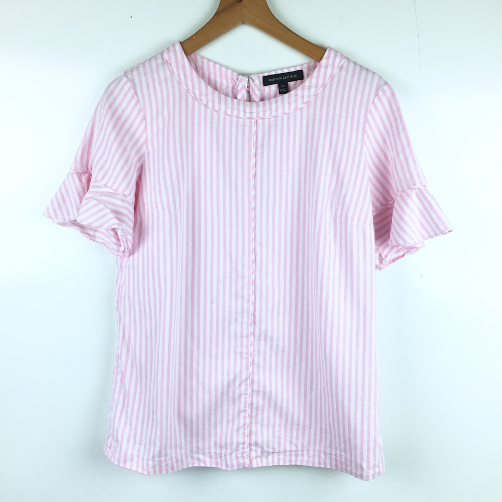 Pink and White Striped Ruffle Sleeve Top